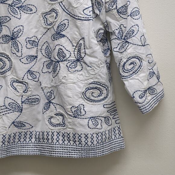 Norm Thompson embroidered blue and white button down jacket size XL - Picture 7 of 7